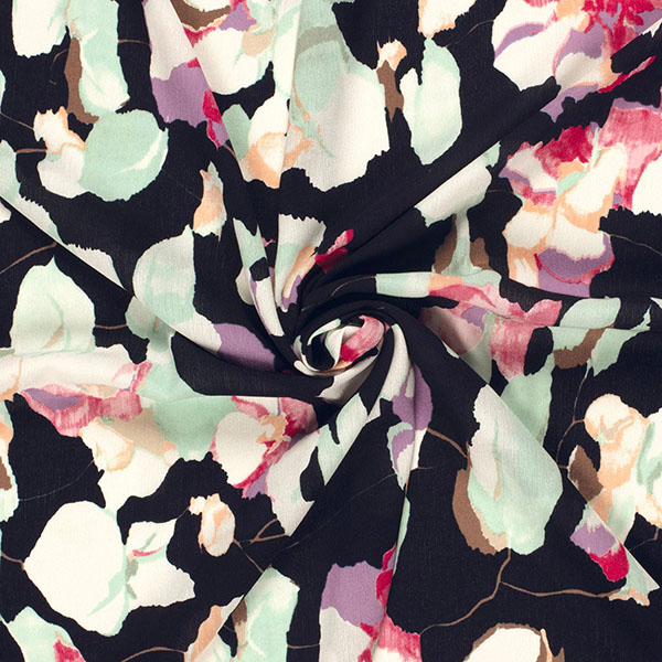 Borken Crepe „Abstrakte Blumen“ in Marine