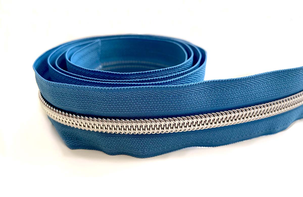 Reißverschluss in blau/silber - 1m - endlos    Reißverschluss in blau/silber - 1m - endlos