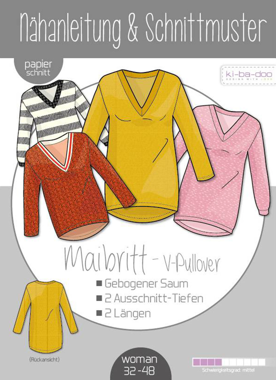KI-BA-DOO Maibritt V-Pullover Damen Papierschnittmuster KI-BA-DOO Maibritt V-Pullover Damen Papierschnittmuster