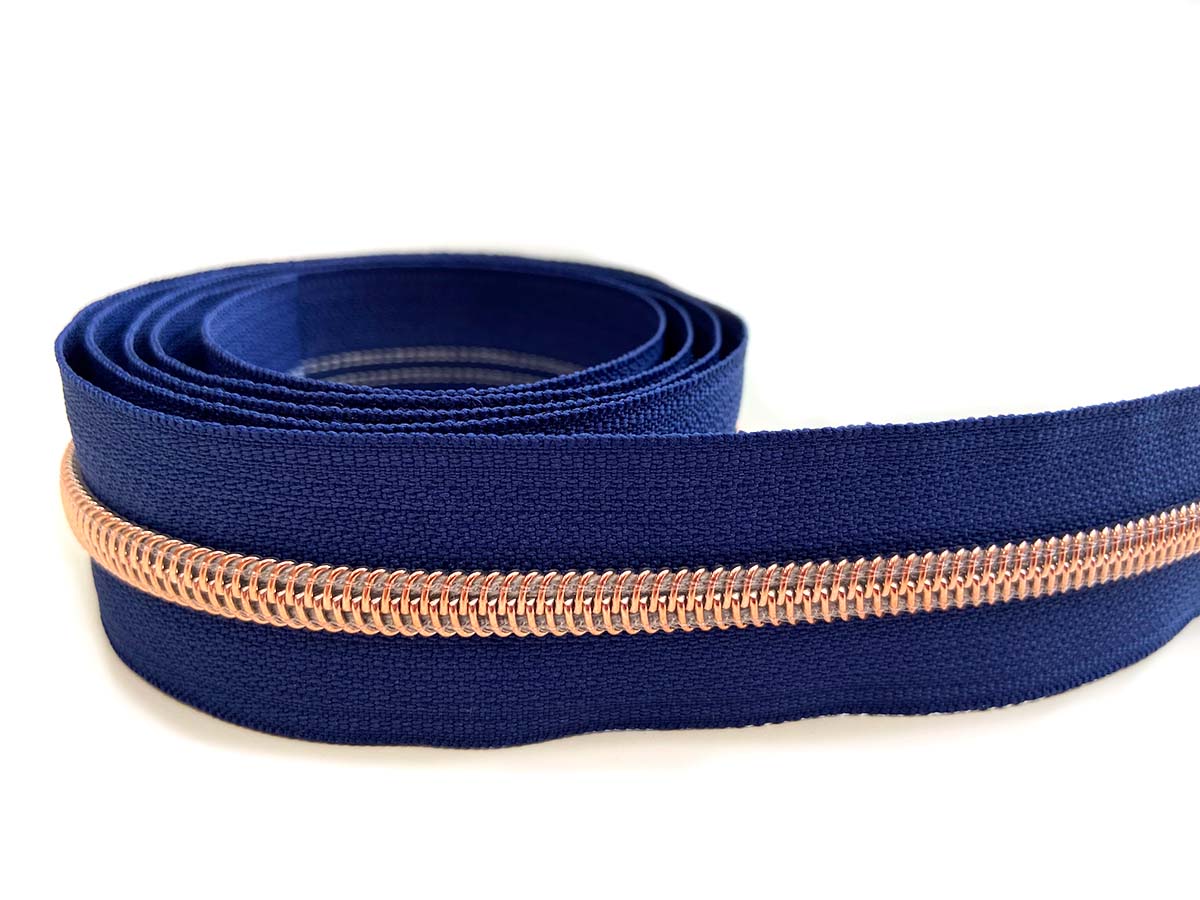 Reißverschluss in blau/rosègold - 1m - endlos     Reißverschluss in blau/rosègold - 1m - endlos