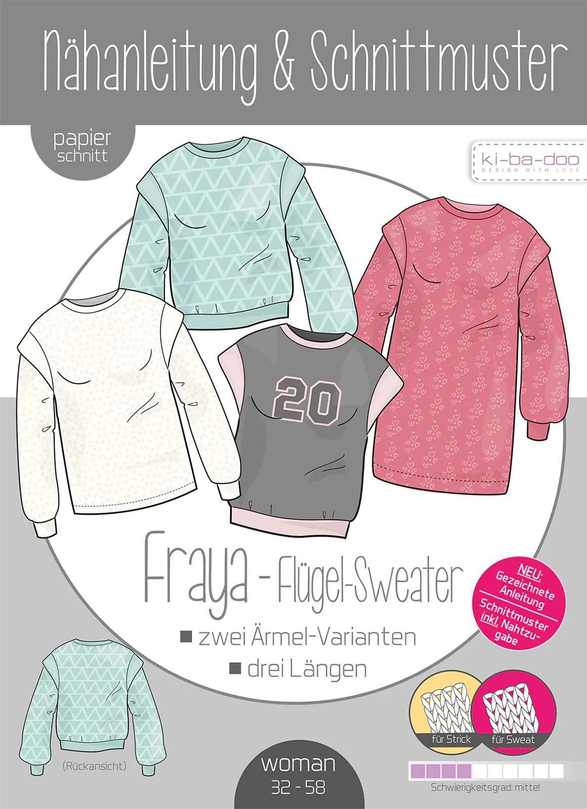 KI-BA-DOO Fraya Flügel-Sweater Damen Papierschnittmuster KI-BA-DOO Fraya Flügel-Sweater Damen Papierschnittmuster