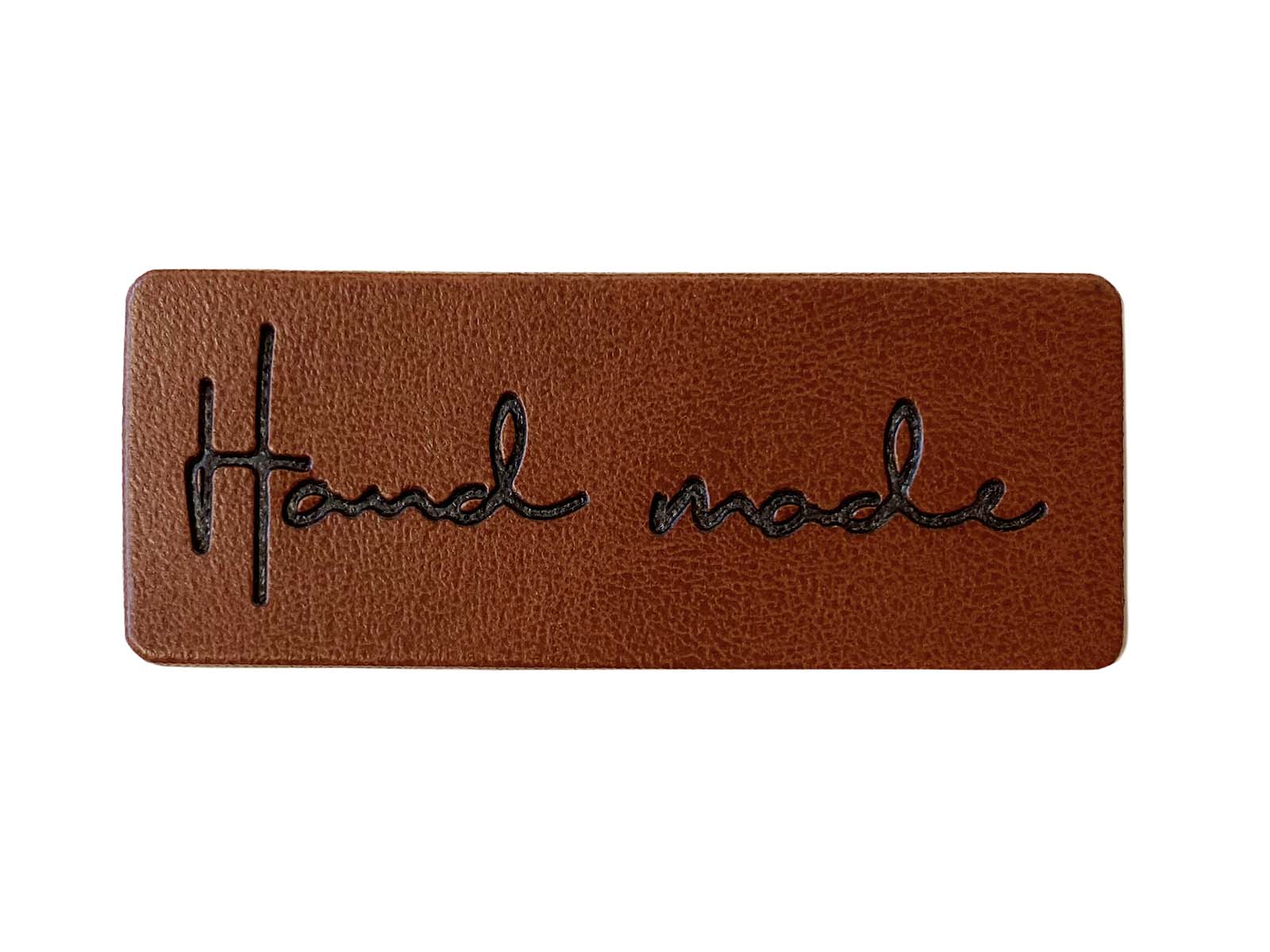 Label aus Kunstleder - "Hand made" in dunkelbraun