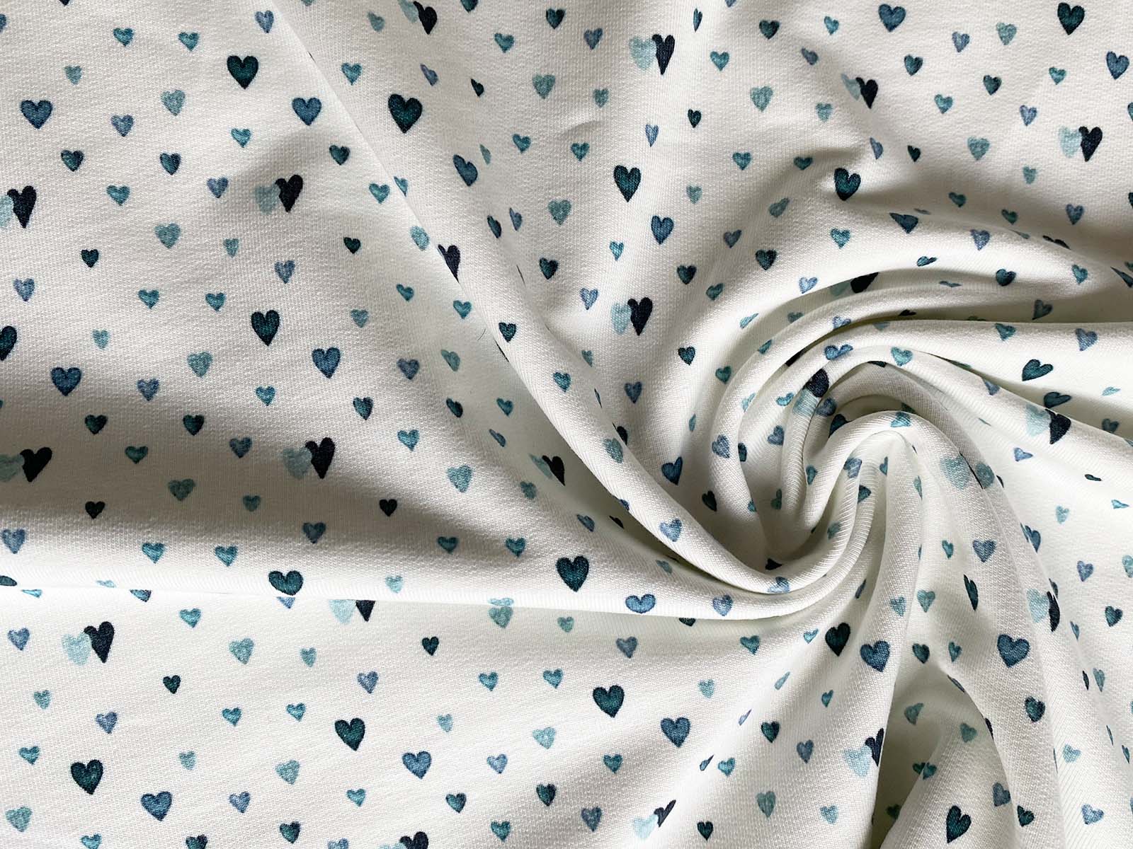 French Terry - Lovely Hearts in blau French Terry - Lovely Hearts in blau