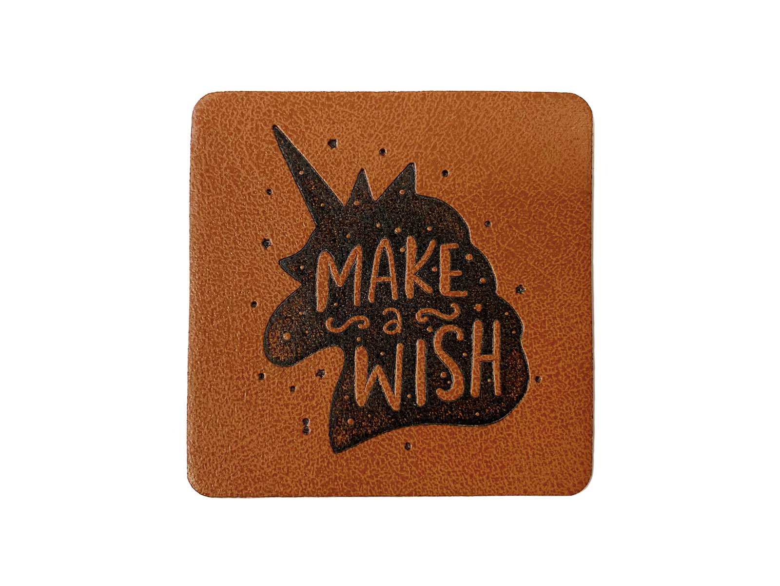 Label aus Kunstleder - "Make a wish" Einhorn in braun