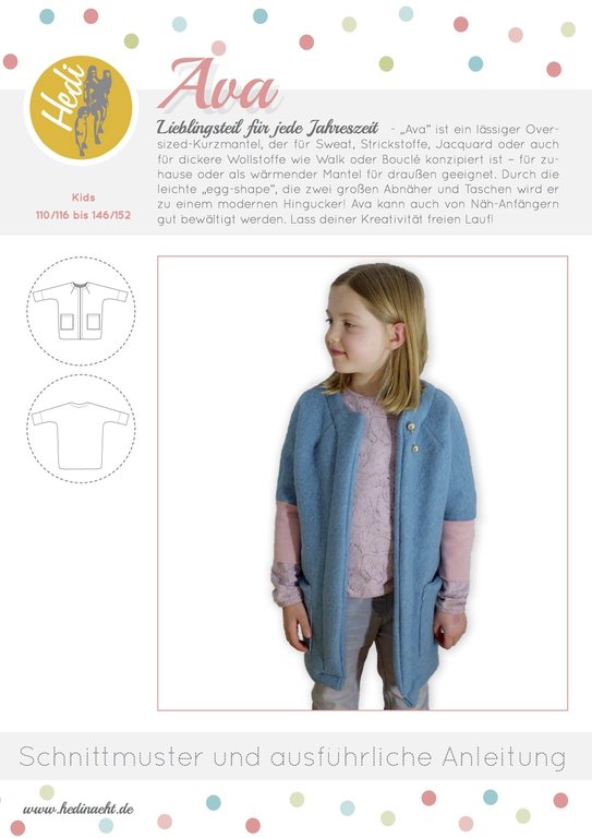 HEDI NÄHT AVA Mädchen Mantel Cardigan Papierschnittmuster HEDI NÄHT AVA Mädchen Mantel Cardigan Papierschnittmuster