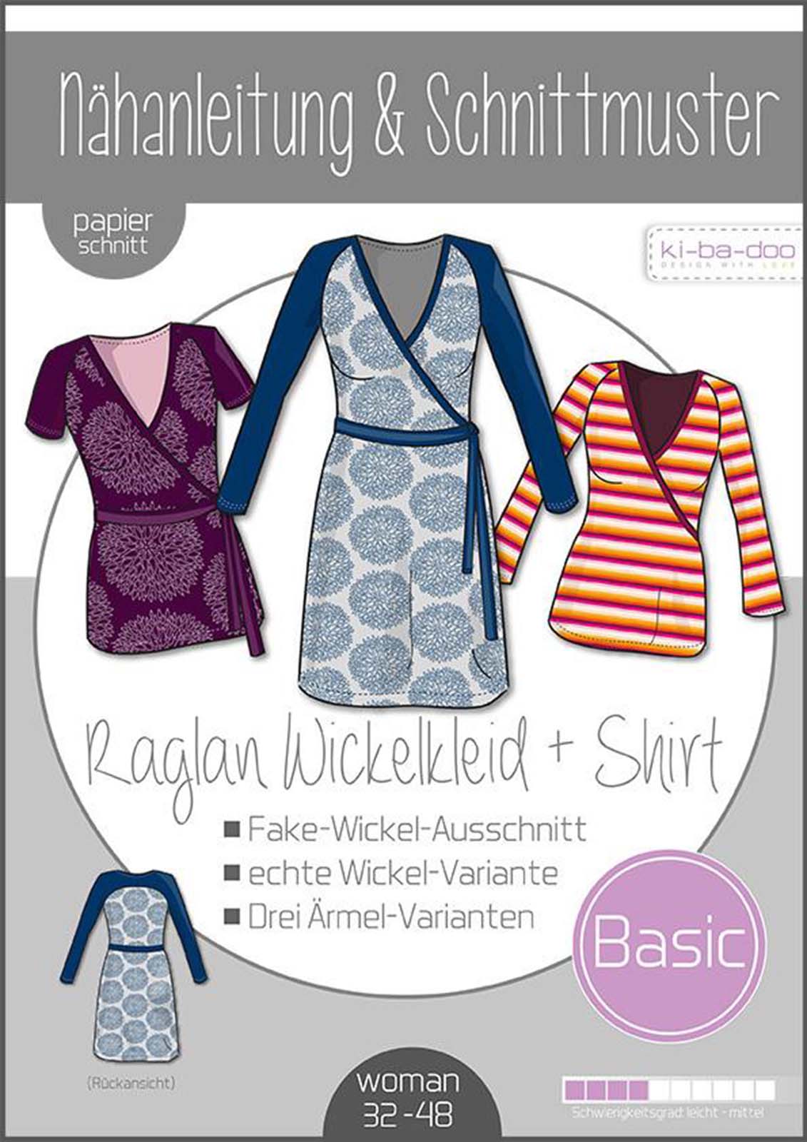 KI-BA-DOO Raglan Wickelkleid/Shirt Damen Papierschnittmuster