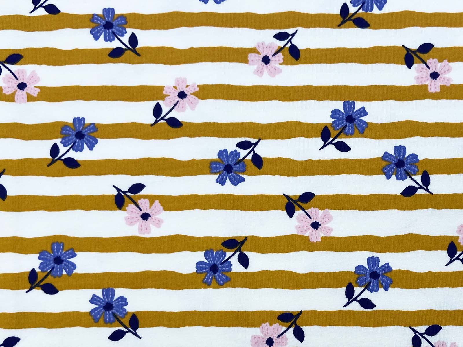 French Terry - Blumen und Streifen - gelb French Terry - Blumen und Streifen - gelb