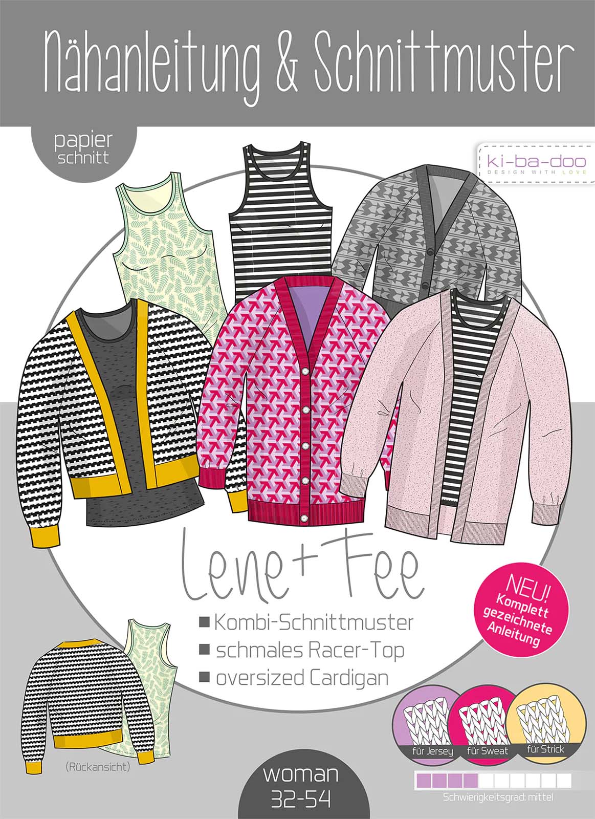 KI-BA-DOO Lene + Fee Top und Cardigan Damen Papierschnittmuster KI-BA-DOO Lene + Fee Top und Cardigan Damen Papierschnittmuster