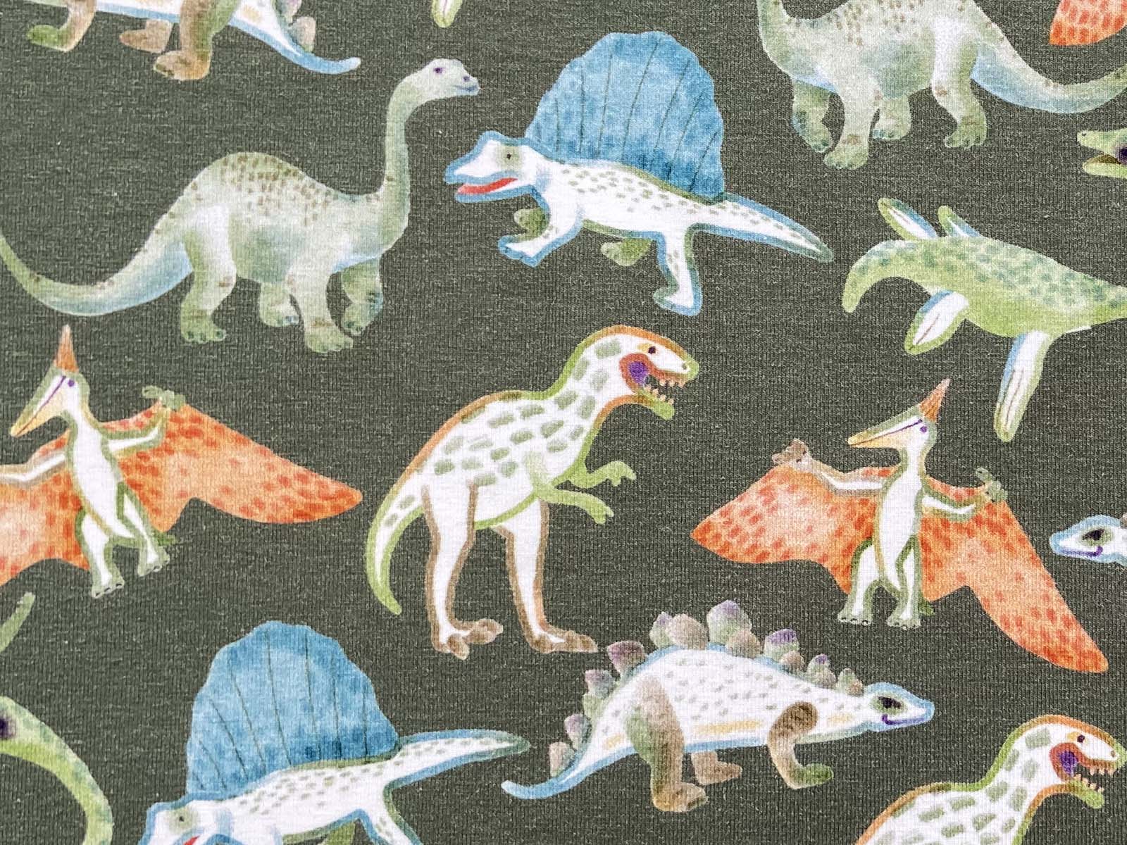 Baumwolljersey - Dinosaurier - dunkelgrün Baumwolljersey - Dinosaurier - dunkelgrün