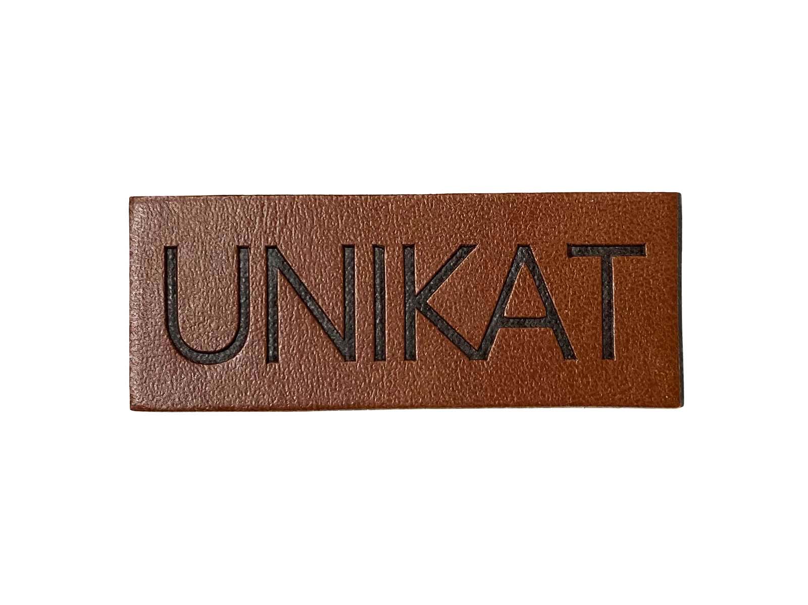 Label aus Kunstleder - "UNIKAT" in dunkelbraun