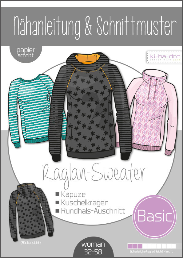 KI-BA-DOO Raglan Sweater Hoodie Pullover Damen Papierschnittmuster KI-BA-DOO Raglan Sweater Hoodie Pullover Damen Papierschnittmuster