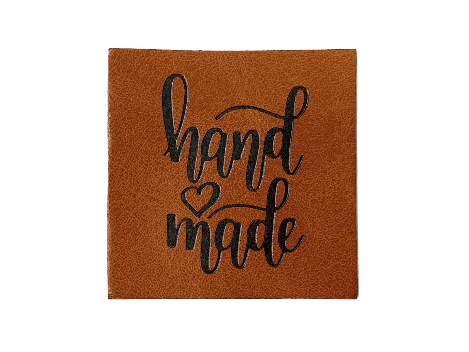 Label aus Kunstleder - "handmade" mit Herz in braun