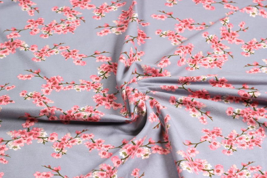 Bio-Sweat - Cherry Blossom rauchblau designed by Poppy Bio-Sweat Cherry Blossom in grau von VERHEES TEXTILES