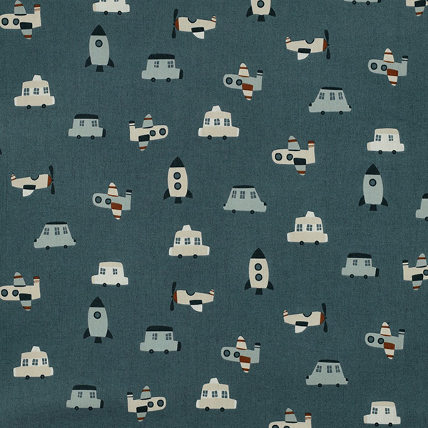 Baumwollpopeline „Fahrzeuge“ in Petrol