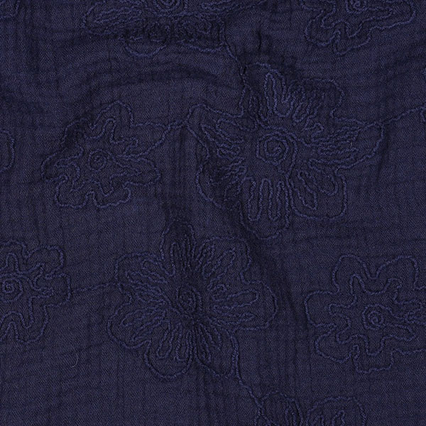 Bestickter Musselin "Blumen" in marineblau