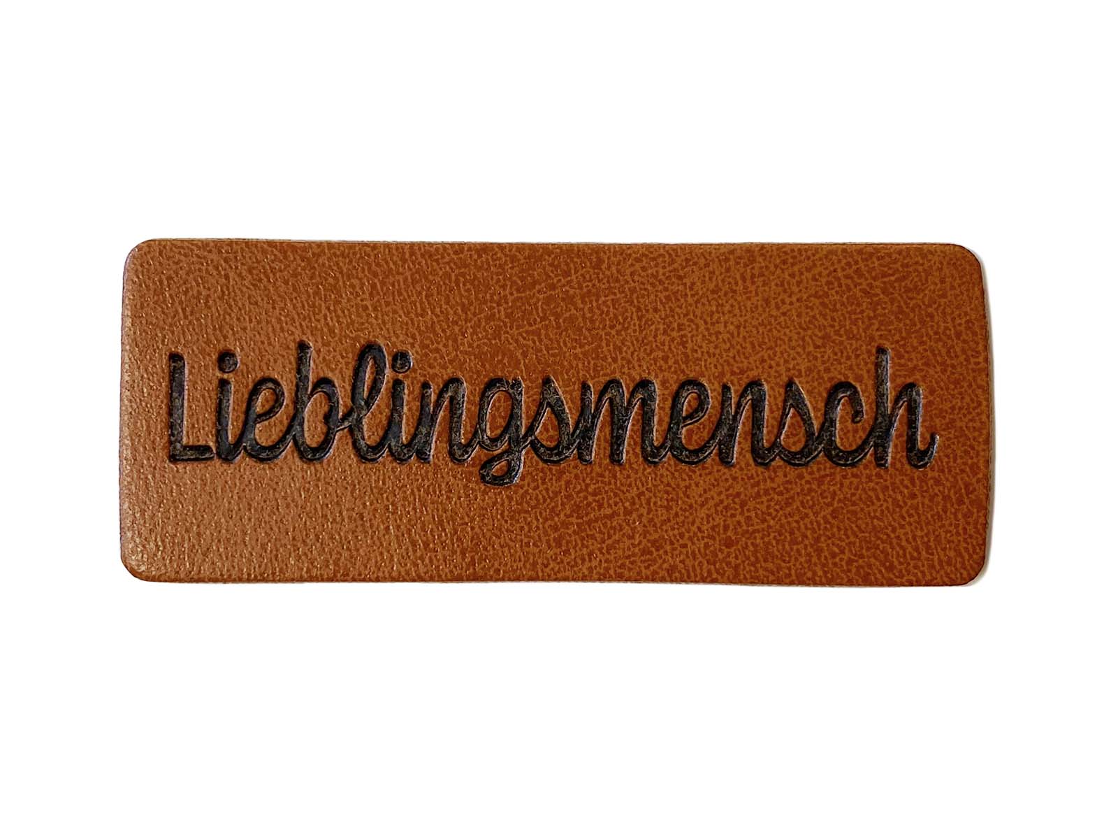 Label aus Kunstleder - "Lieblingsmensch" in braun  Label aus Kunstleder - "Lieblingsmensch" in braun