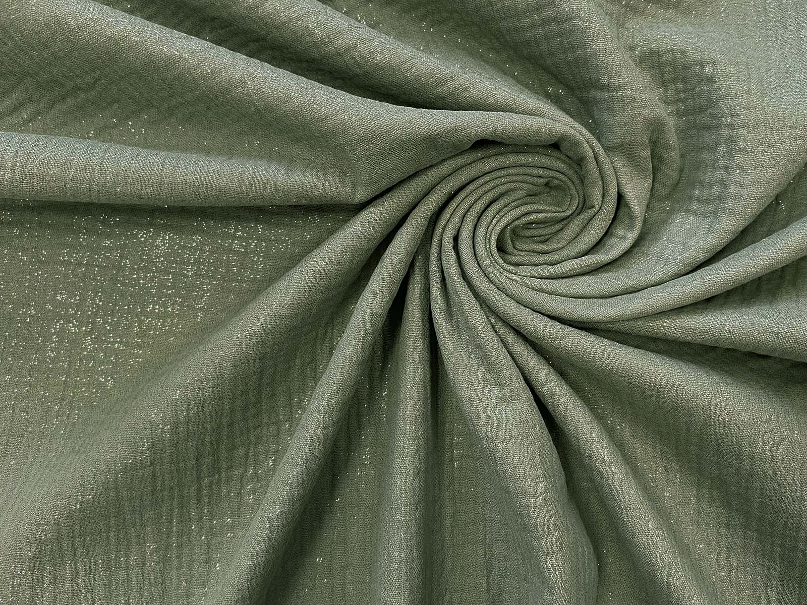 Musselin Double Gauze - olivgrün glitzernd Musselin Double Gauze - olivgrün glitzernd