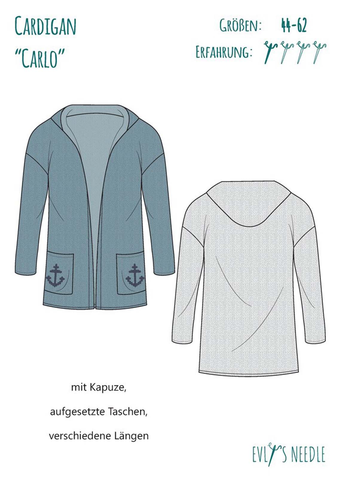 EvLi’s-Needle Carlo Cardigan Herren Papierschnittmuster EvLi’s-Needle Carlo Cardigan Herren Papierschnittmuster