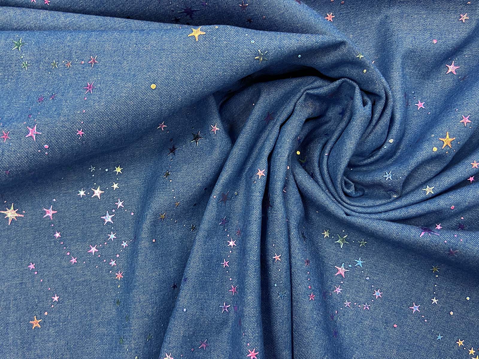 Webware Baumwolle - Jeansstoff mit Sternen