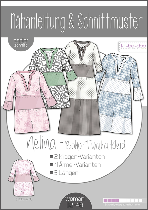 KI-BA-DOO Nelina Boho Kleid Tunika Damen Papierschnittmuster