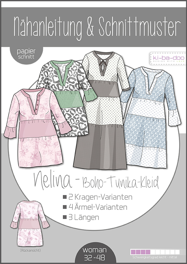 KI-BA-DOO Nelina Boho Kleid Tunika Damen Papierschnittmuster KI-BA-DOO Nelina Boho Kleid Tunika Damen Papierschnittmuster