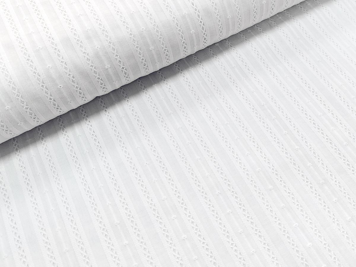 Webware Baumwolle - Dobby Streifen Muster - weiß
