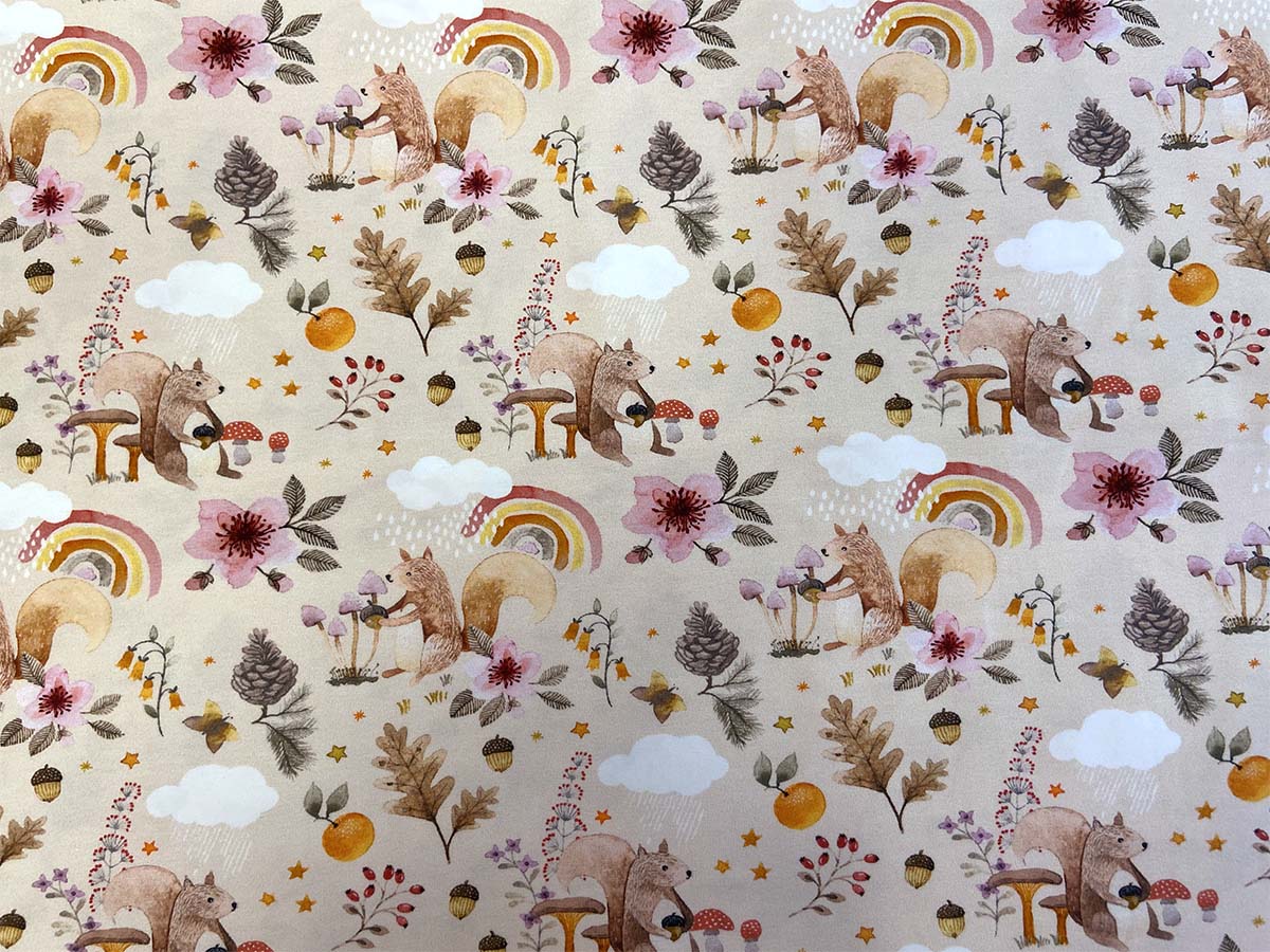 Jersey - "Autumn Cute " in beige mit Eichhörnchen | Hilco Jersey - "Autumn Cute " in beige mit Eichhörnchen | Hilco