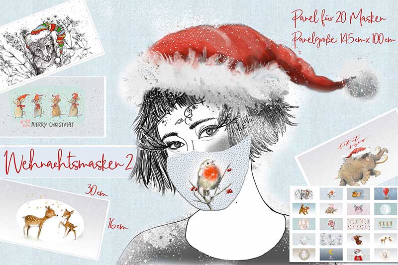 Bio-Baumwolle Panele Weihnachtsmasken 2 für Gesichtsmasken von Lillestoff Bio-Baumwolle Panele Weihnachtsmasken 2 für Gesichtsmasken von Lillestoff