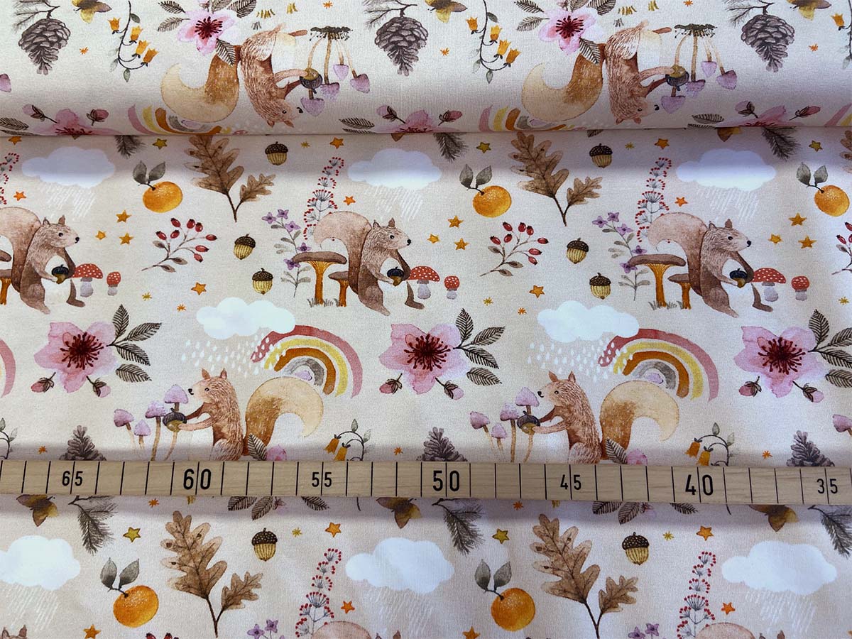 Jersey - "Autumn Cute " in beige mit Eichhörnchen | Hilco Jersey - "Autumn Cute " in beige mit Eichhörnchen | Hilco