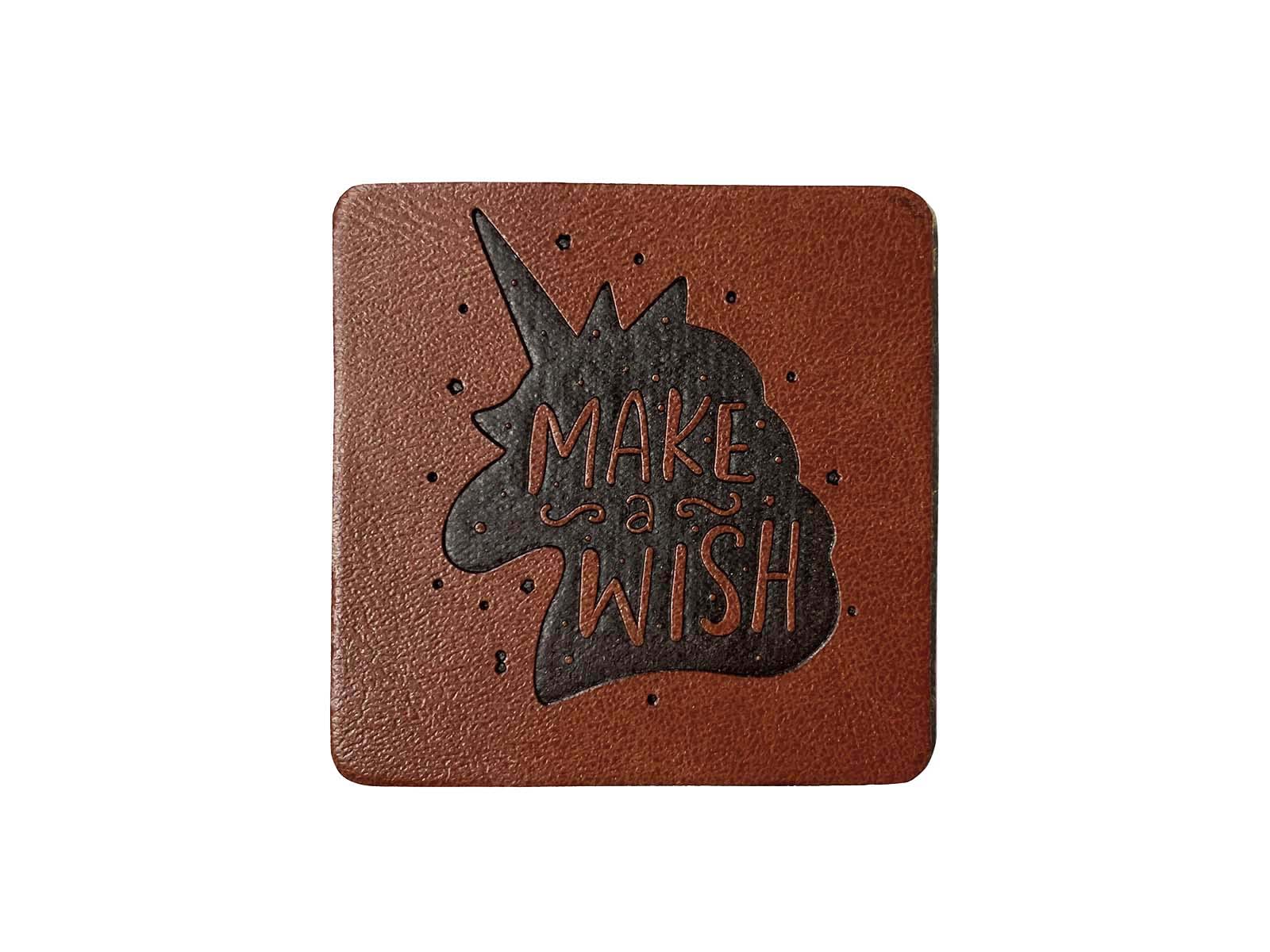 Label aus Kunstleder - "Make a wish" in dunkelbraun
