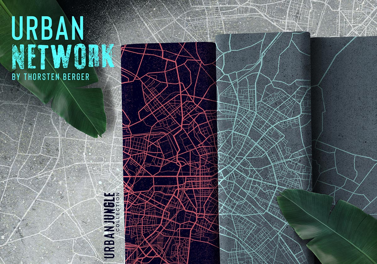 French Terry Panel Urban Network - Swafing - grau türkis French Terry Panel Urban Network - Swafing - grau türkis