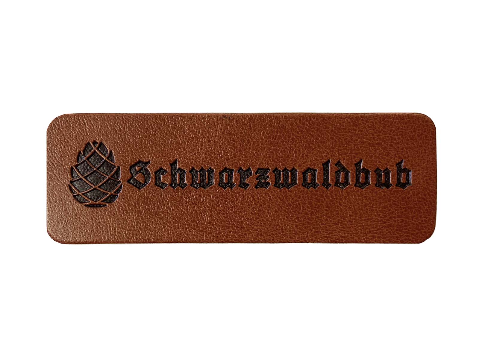 Label aus Kunstleder - "Schwarzwaldbub" in dunkelbraun Label aus Kunstleder - "Schwarzwaldbub" in dunkelbraun