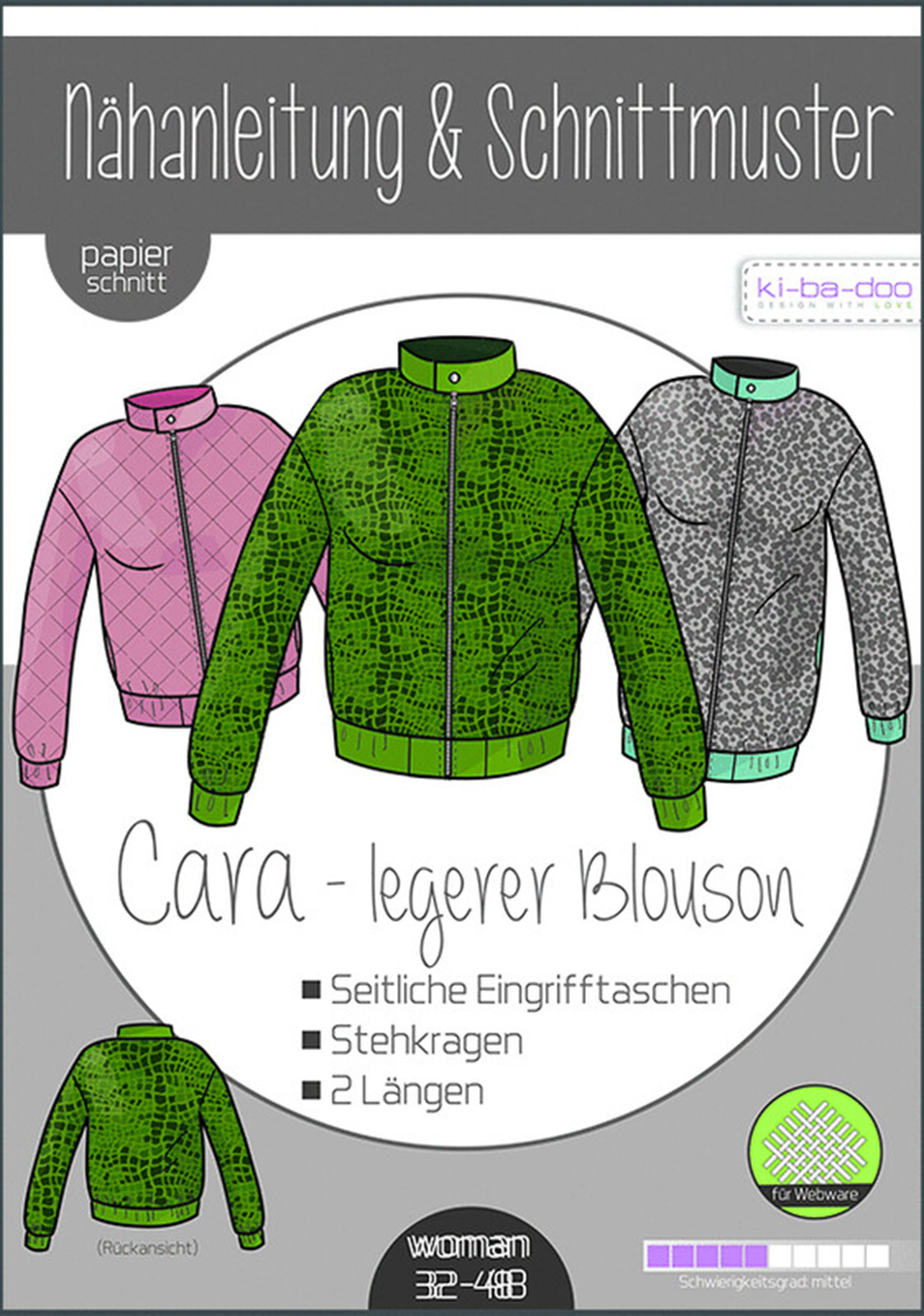 KI-BA-DOO Cara Blouson Damen Papierschnittmuster KI-BA-DOO Cara Blouson Damen Papierschnittmuster