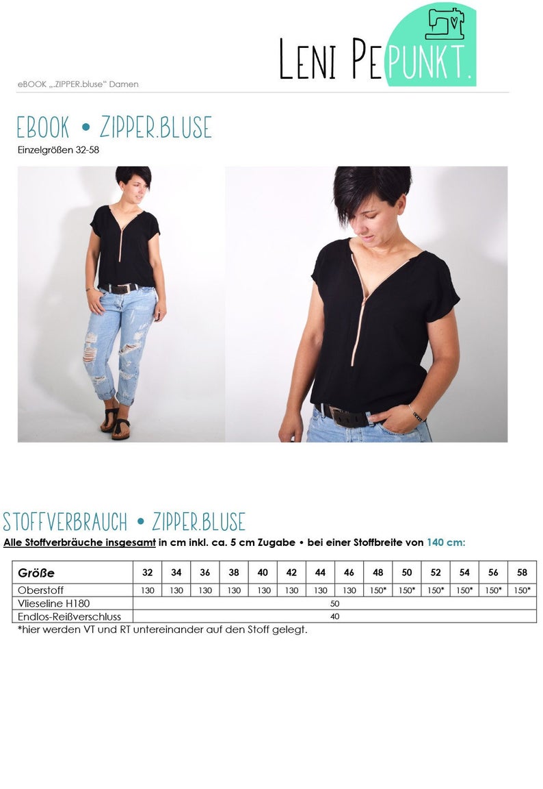 LENI PEPUNKT Zipper Bluse Papierschnittmuster LENI PEPUNKT Zipper Bluse Papierschnittmuster