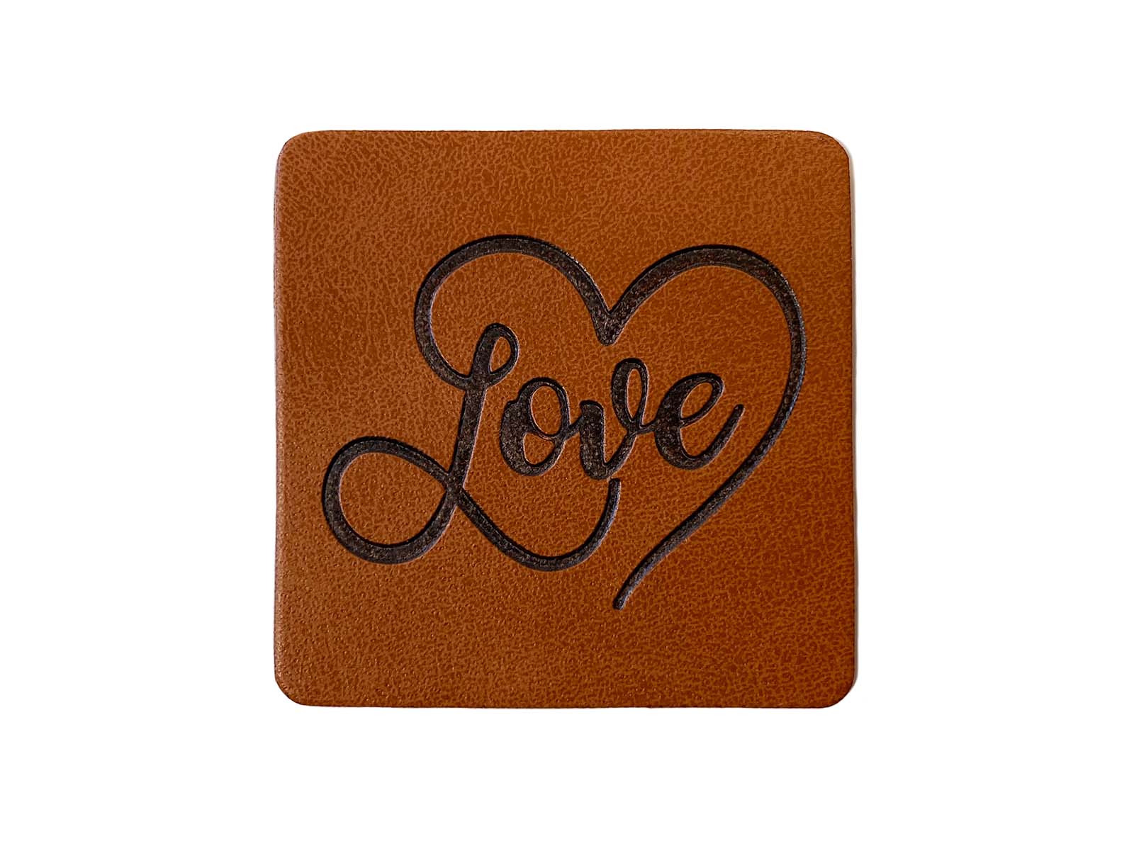 Label aus Kunstleder - "Love" Herz in braun Label aus Kunstleder - "Love" Herz in braun