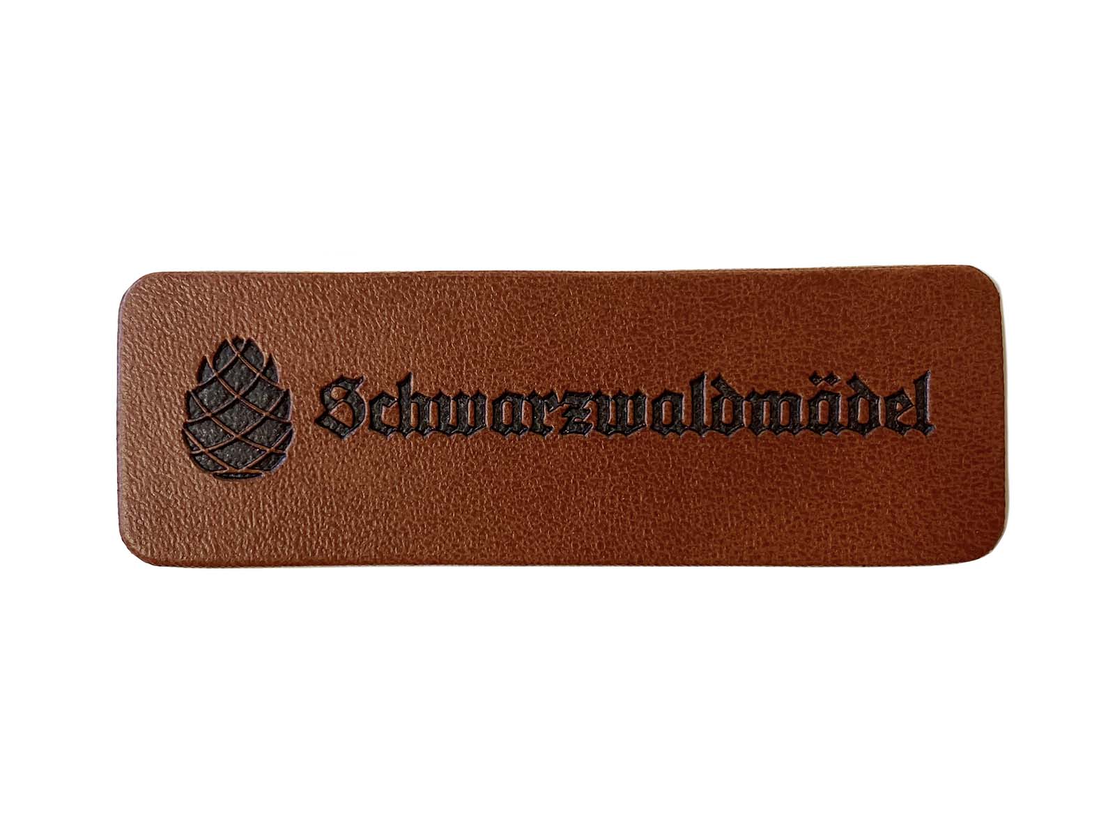 Label aus Kunstleder - "Schwarzwaldmädel" in dunkelbraun