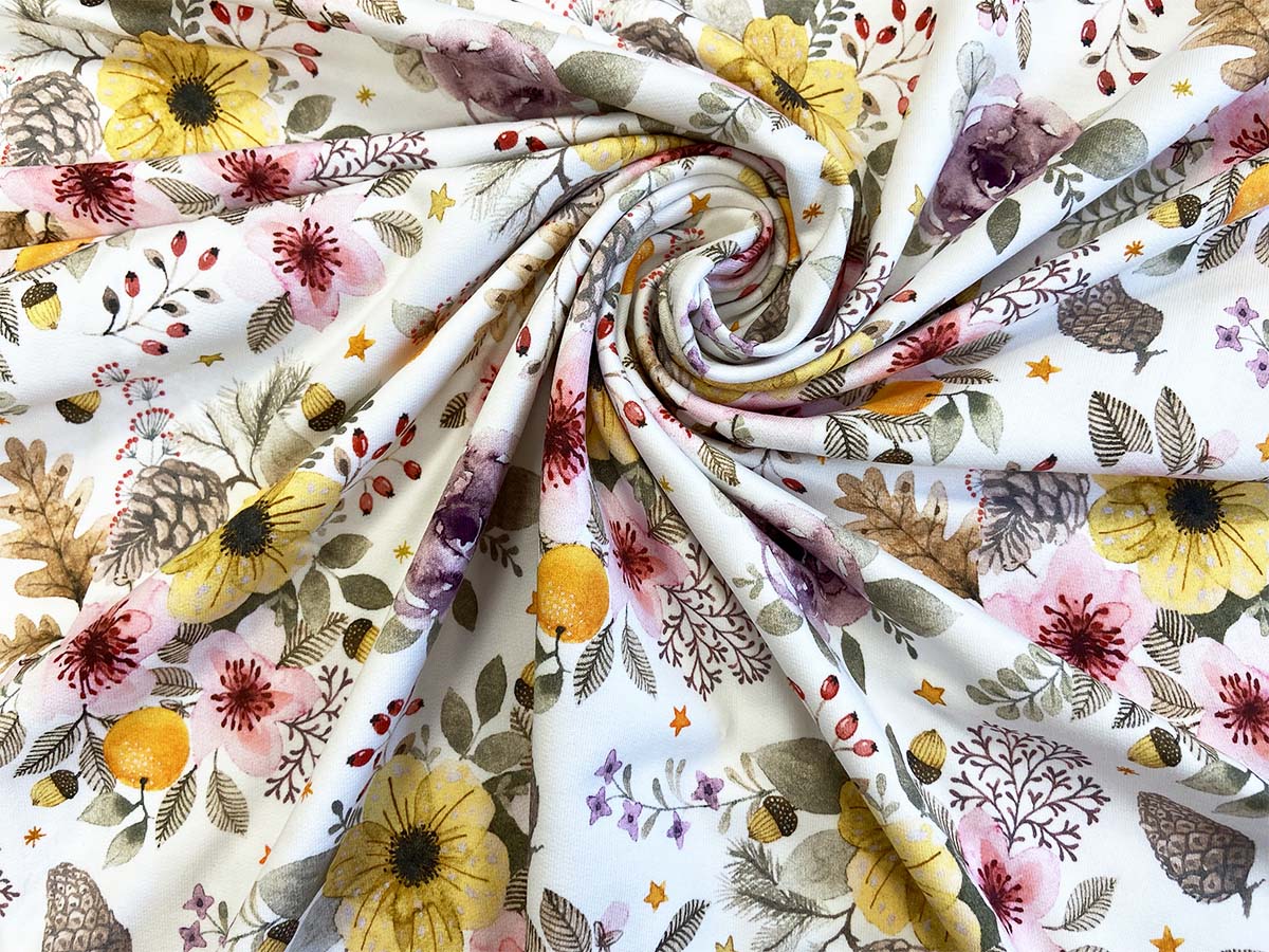 Jersey - "Autumn Bouqet" in weiß mit Blumen | Hilco Jersey - "Autumn Bouqet" in weiß mit Blumen | Hilco